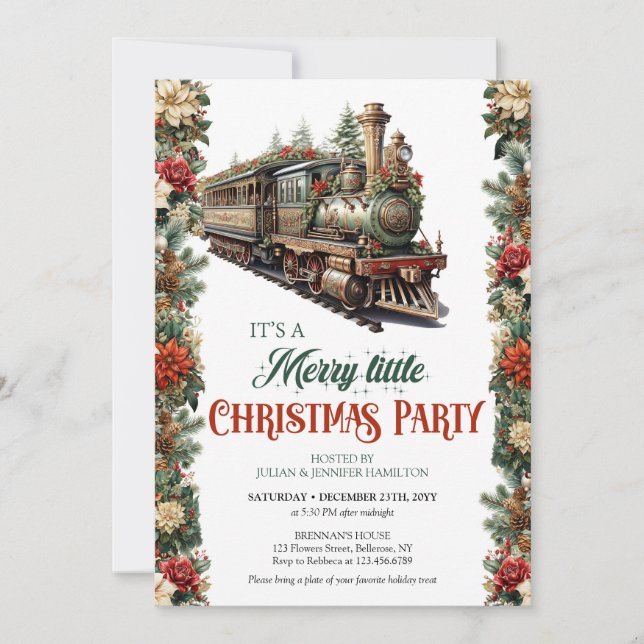 Elegant vintage Victorian Christmas train Invitation (Front)