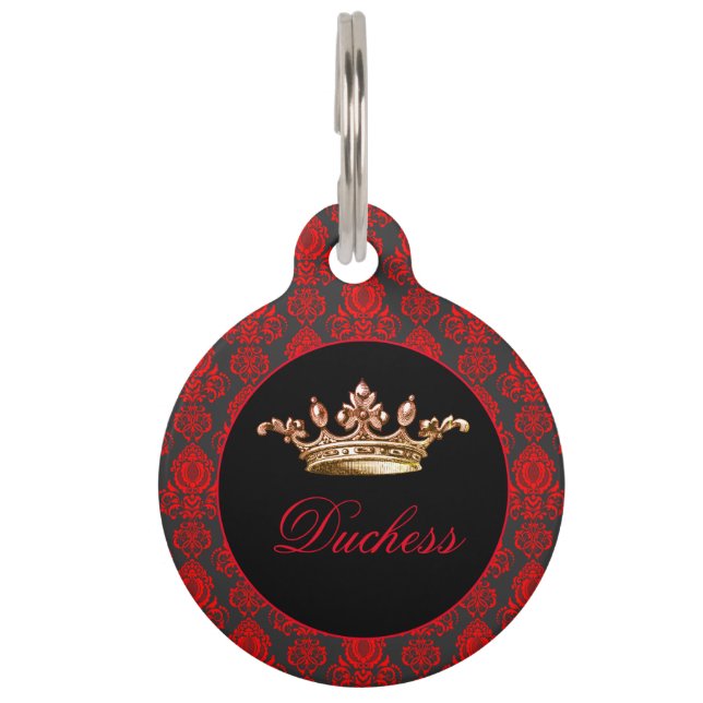 Elegant, Vintage, Victorian Damask Personalised Pet Tag (Front)