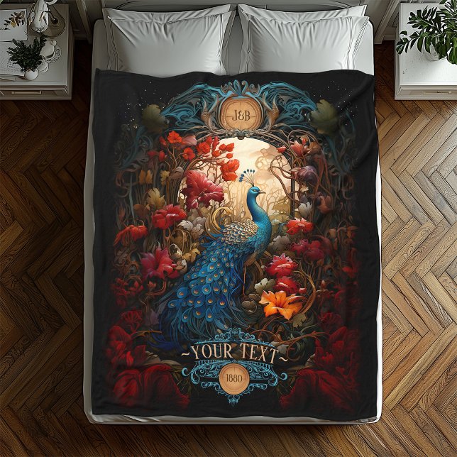 Elegant Vintage Victorian Peacock Fleece Blanket (Creator Uploaded)