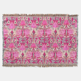 Elegant Vintage Victorian Pink Flowers Pattern Throw Blanket
