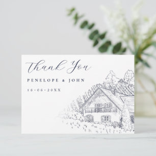 Elegant Vintage Vineyard Illustration Wedding Thank You Card