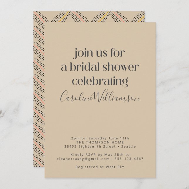 Elegant Vintage Warm Neutral Retro Bridal Shower Invitation (Front/Back)