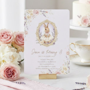 Elegant Vintage Watercolor Bunny Girl Birthday  Invitation