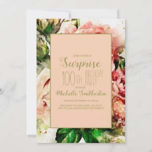 Elegant Vintage Watercolor Floral 100th Birthday Invitation