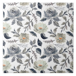 Elegant Vintage Watercolor Floral Botanical Ceramic Tile