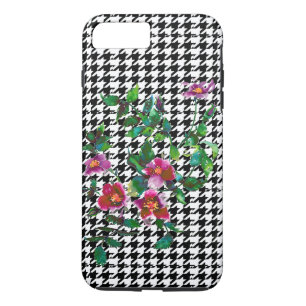 Elegant vintage watercolor pink roses houndstooth iPhone 8 plus/7 plus case