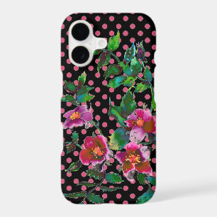 Elegant vintage watercolor pink roses polka dots