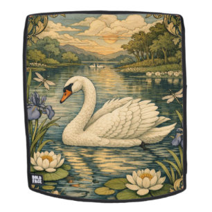 Elegant vintage watercolor white swan painting backpack