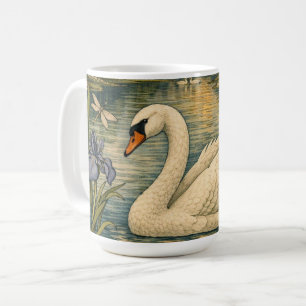 Elegant vintage watercolor white swan painting coffee mug