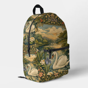 Elegant vintage watercolor white swan painting printed backpack