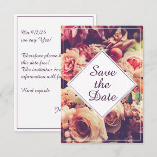 Elegant Vintage Wedding Announcement, Flower Motif
