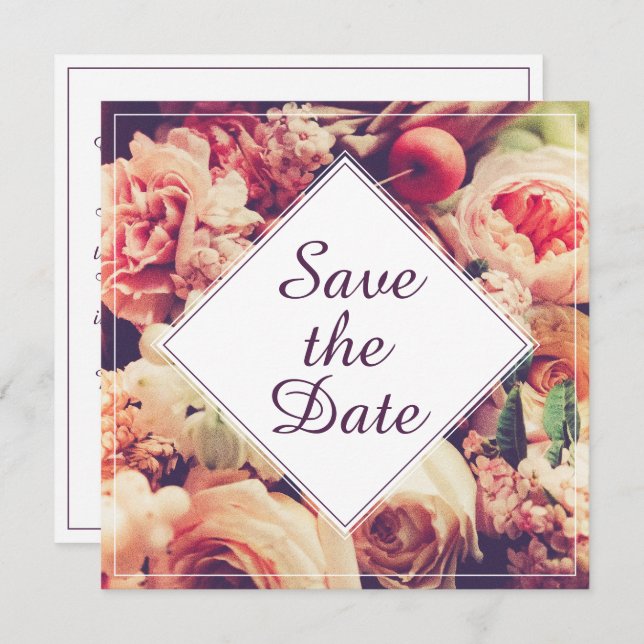 Elegant Vintage Wedding Announcement, Flower Motif (Front/Back)