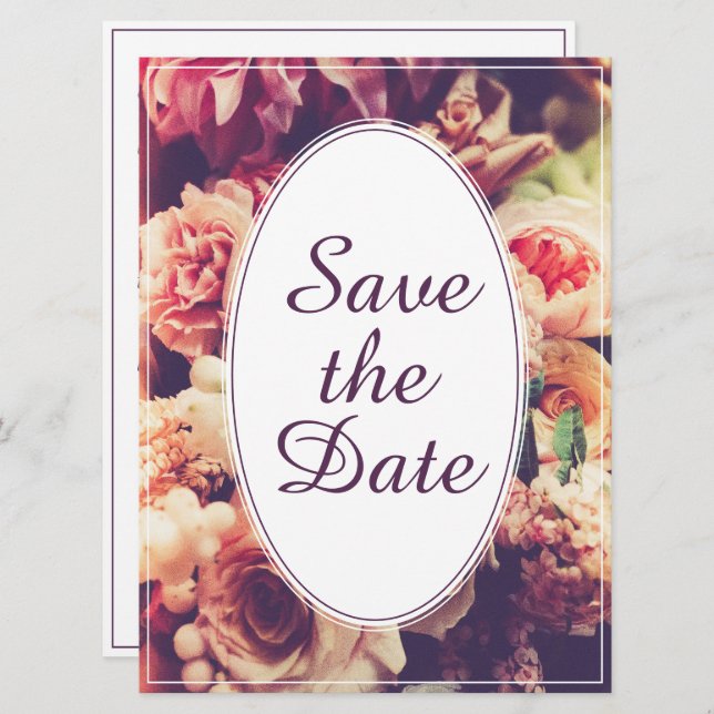 Elegant Vintage Wedding Announcement, Flower Motif (Front/Back)