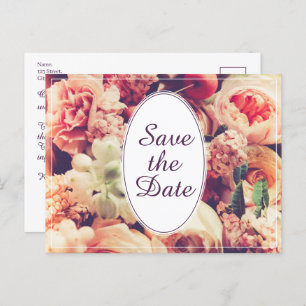 Elegant vintage wedding announcement, flower motif holiday postcard