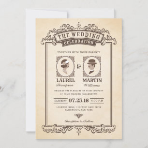 Elegant Vintage Wedding Invitation Bride & Groom