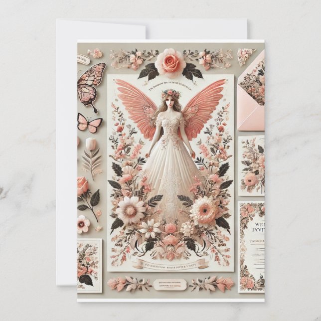 Elegant Vintage Wedding Invitation with Angelic Br (Front)