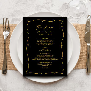 Elegant Vintage Whimsical Black and Gold Wedding Menu