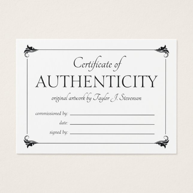 Elegant Vintage White Certificate of Authenticity (Front)