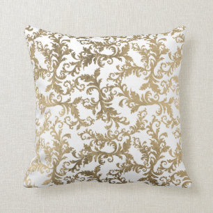 Elegant vintage white gold floral damask cushion