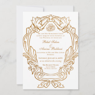 Elegant Vintage White Gold Frame Islamic Wedding Invitation
