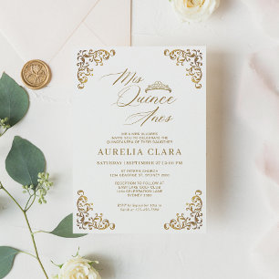 Elegant Vintage White Gold Mis Quince Quinceañera Invitation