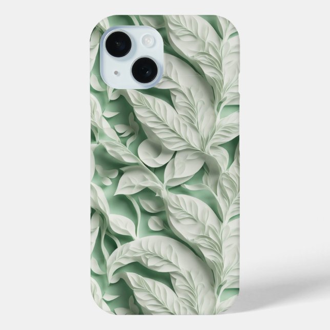 Elegant vintage white green botanical leaf pattern Case-Mate iPhone case (Back)