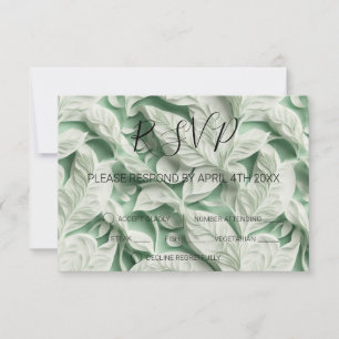 Elegant vintage white green leaf  calligraphy RSVP card