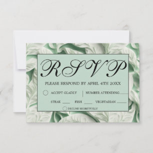 Elegant vintage white green leaf  calligraphy RSVP card