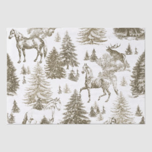 Elegant Vintage White Horses in Snow Woods Toile  Tissue Paper