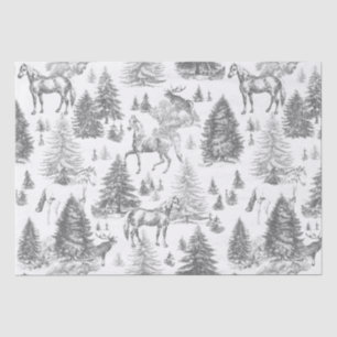 Elegant Vintage White Horses in Snow Woods Toile Tissue Paper