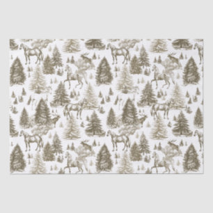 Elegant Vintage White Horses in Snow Woods Toile  Tissue Paper