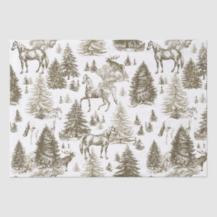 Elegant Vintage White Horses in Snow Woods Toile  Tissue Paper