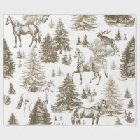 Elegant Vintage White Horses in Snow Woods Toile