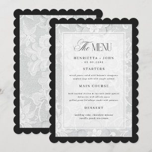 Elegant Vintage White Lace Wedding Menu Card