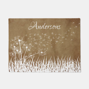 Elegant Vintage White Outline Dandelions in Wind   Doormat