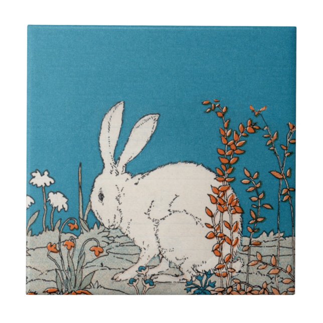 Elegant Vintage White Rabbit Ceramic Tile (Front)