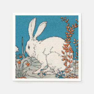 Elegant Vintage White Rabbit Flowers Napkin