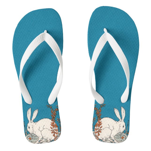 Elegant Vintage White Rabbit Flowers Thongs (Footbed)
