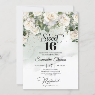 Elegant Vintage White Roses Floral Garden Unique  Invitation