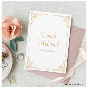 Elegant Vintage White Swirl Umrah Mubarak Greeting Card