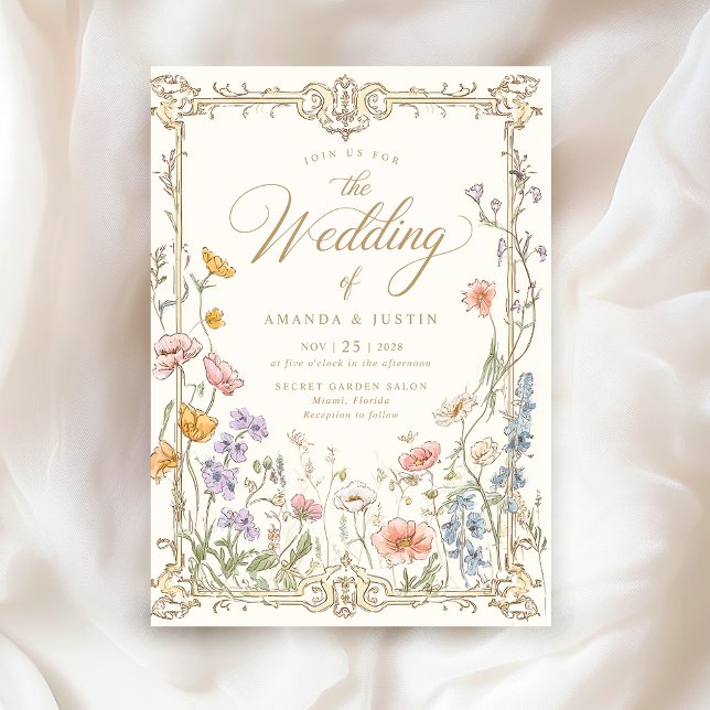 Elegant Vintage Wildflowers Floral Wedding Invitation (Creator Uploaded)