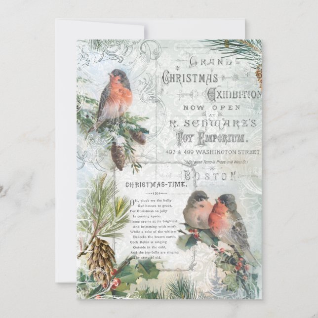 Elegant Vintage Winter Christmas Robins Holiday Card (Front)