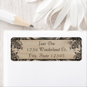 Elegant Vintage Wood Black Floral Sketch Label Return Address Label