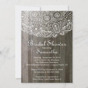 Elegant Vintage Wood Lace Bridal Shower Invitation