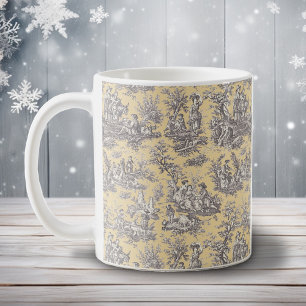 Elegant vintage yellow grey toile de jouy  coffee mug