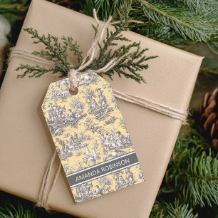 Elegant vintage yellow grey toile de jouy  gift tags