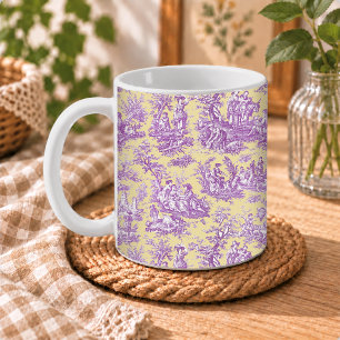 Elegant Vintage Yellow Purple Toile Pattern Coffee Mug