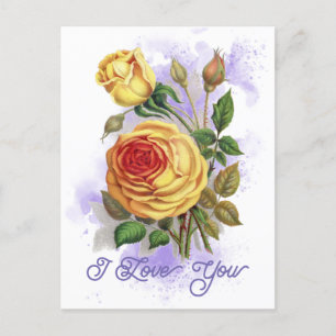 Elegant Vintage Yellow Rose Floral I Love You Postcard