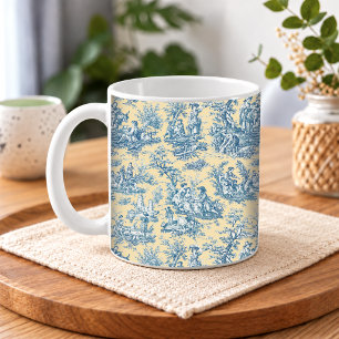 Elegant Vintage Yellow Teal French Toile de Jouy Coffee Mug