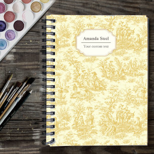 Elegant vintage yellow toile de jouy notebook